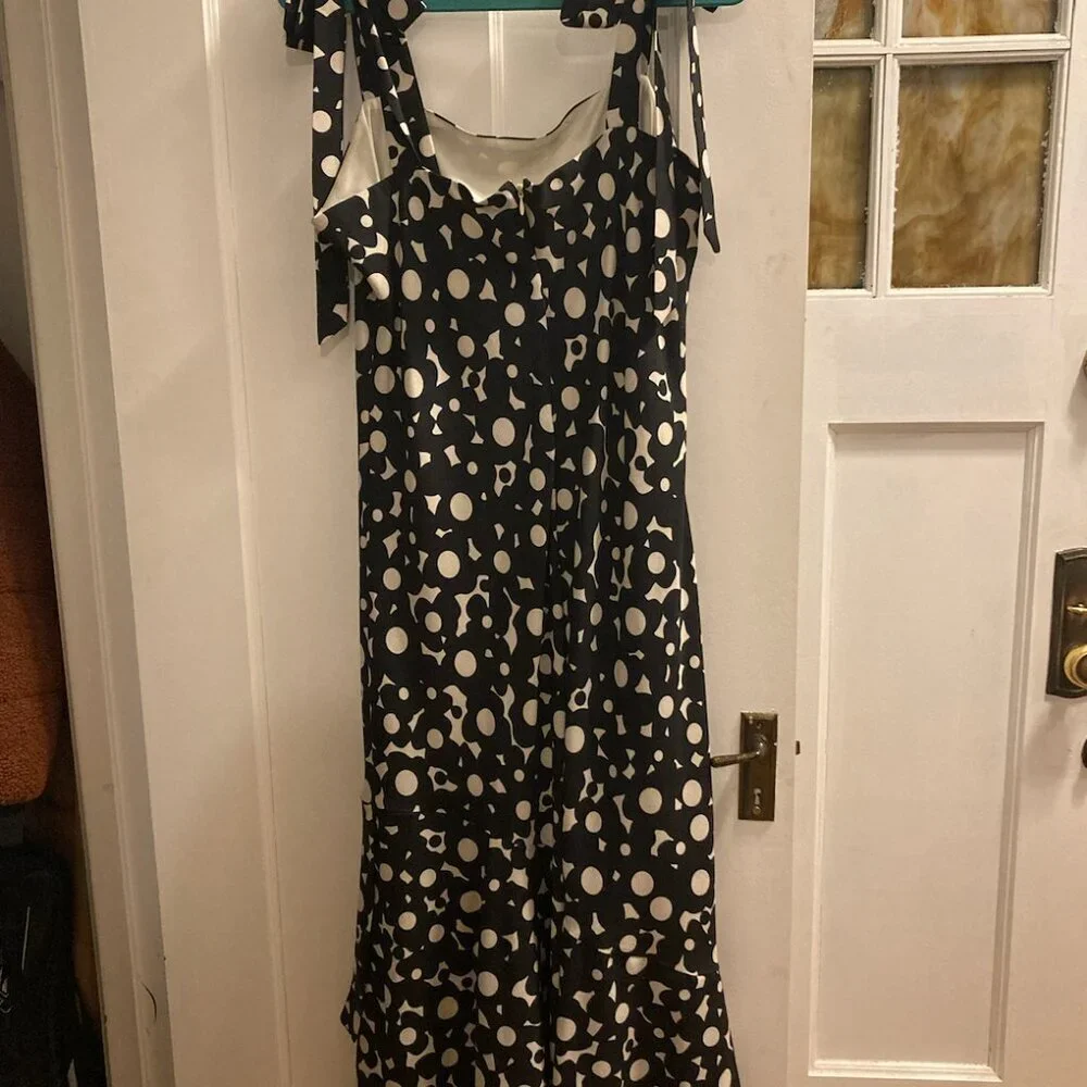 Anthopologie Hutch Flounced Shoulder-Tie Midi Dress Black & White XL - Picture 3 of 6